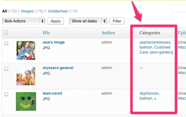 Media Library page in WordPress 3.5 is now more like the Posts and Pages interfaces.